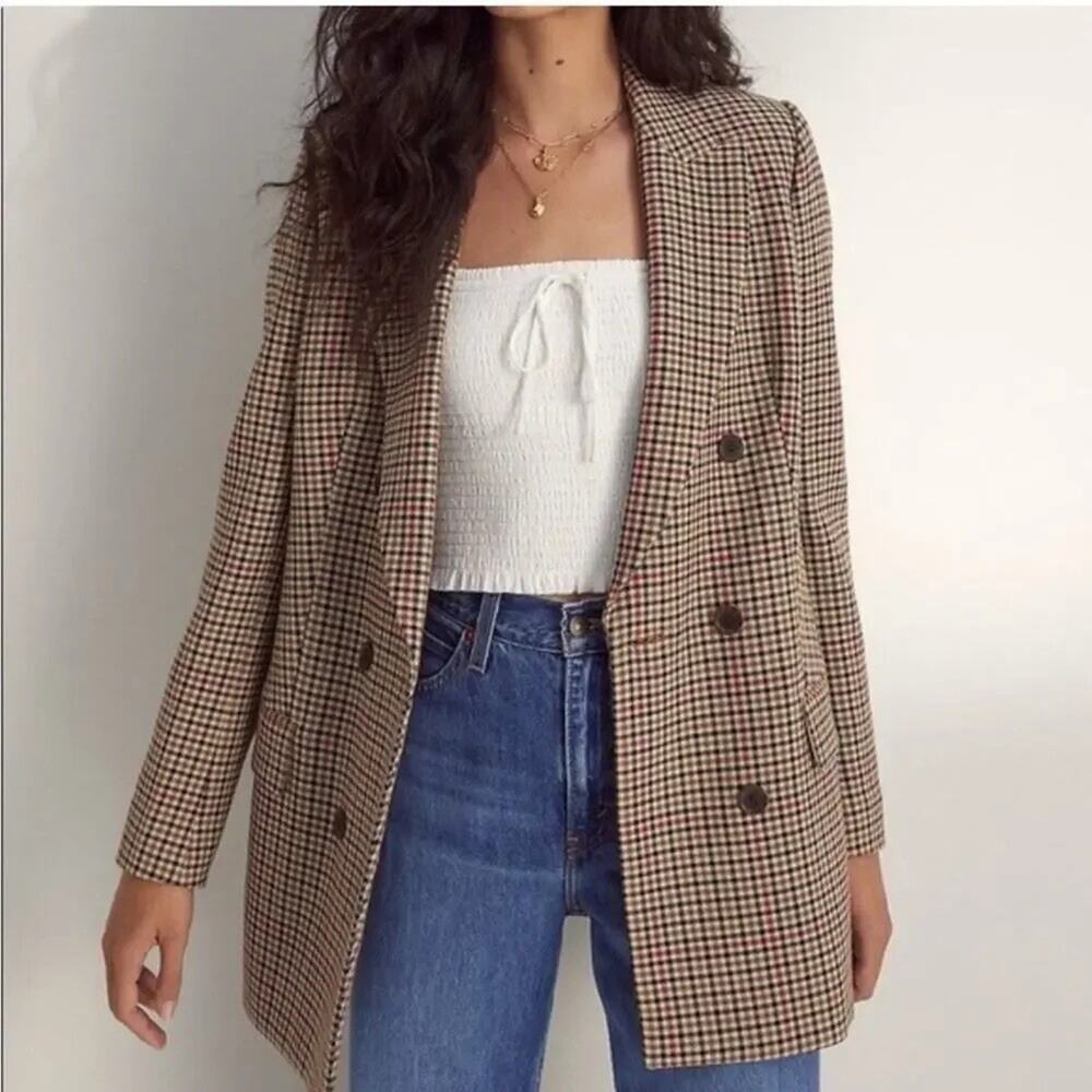 Aritzia Wilfred Margaux Blazer Size 4 Plaid Check Double Breasted